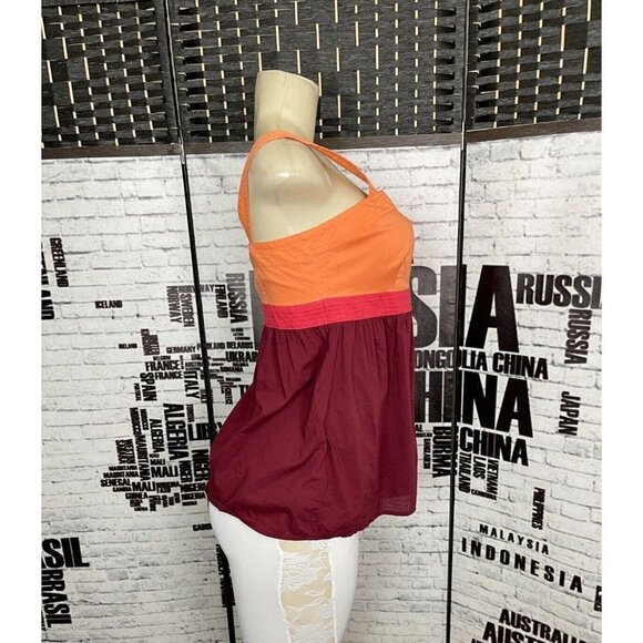 Ann Taylor Loft 2 Autumn Colorblock Side Zip Cotton Strappy Sleeveless Top - Picture 3 of 5